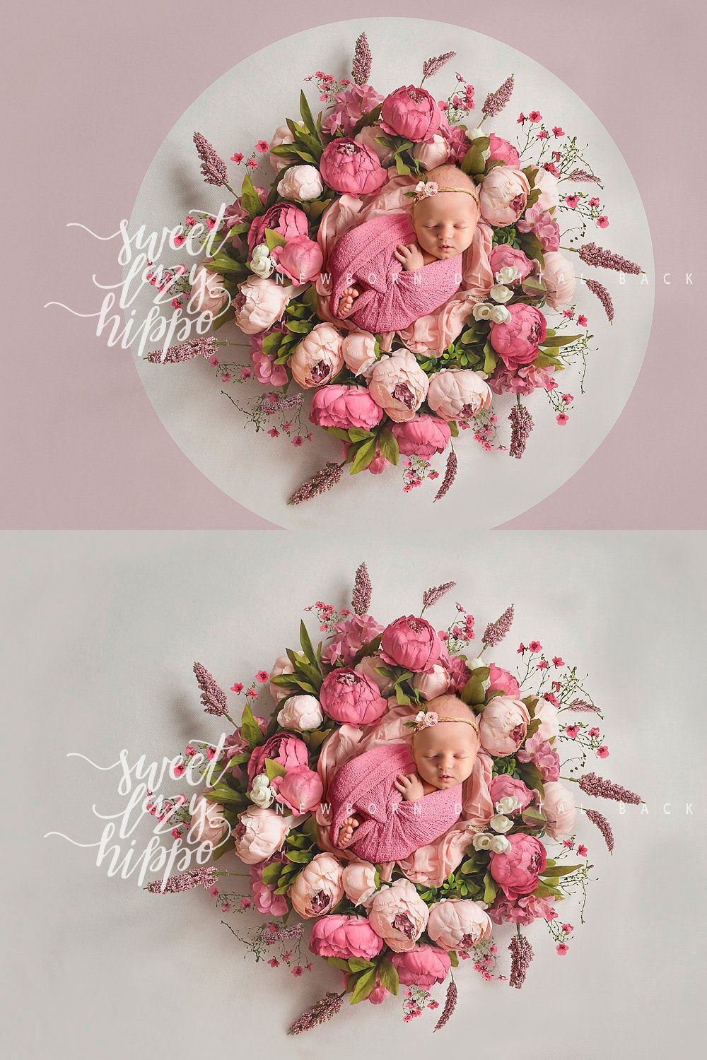 Floral Newborn Digital Backdrop pinterest preview image.