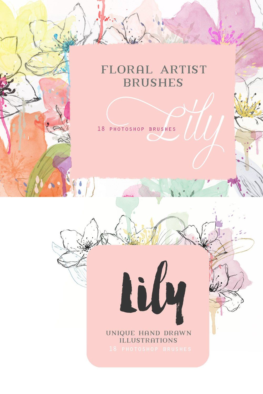 Floral Photoshop Brushes pinterest preview image.