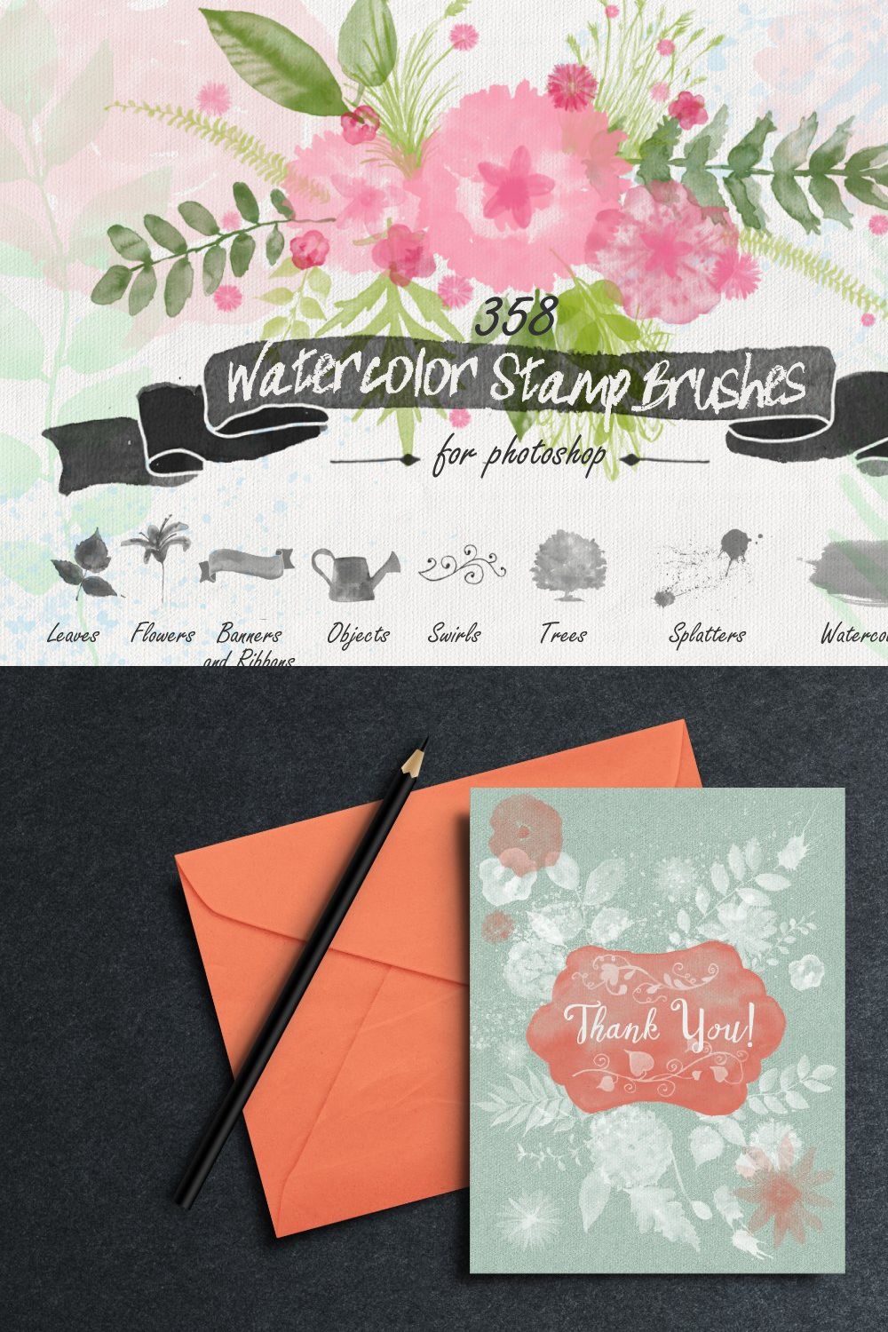 Floral Watercolor PS Stamp Brushes pinterest preview image.