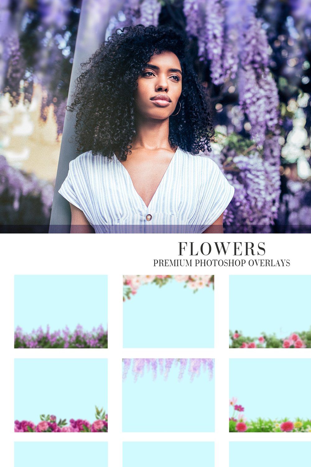 Flower Overlays Photoshop pinterest preview image.