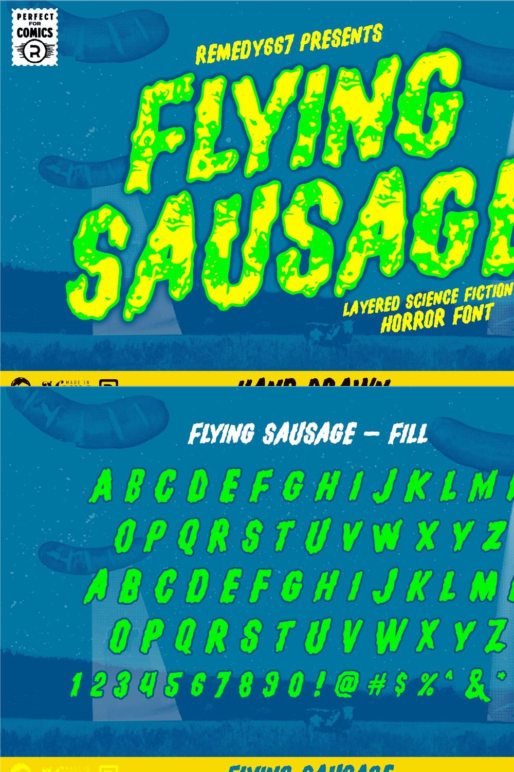 Flying Sausage – Layered Sci Fi Font pinterest preview image.