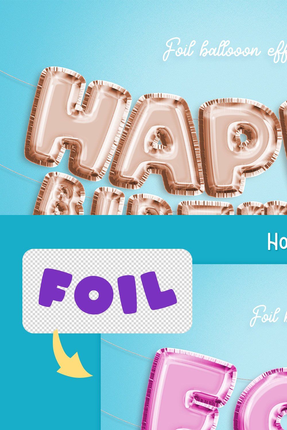 Foil Balloon Text Effects pinterest preview image.