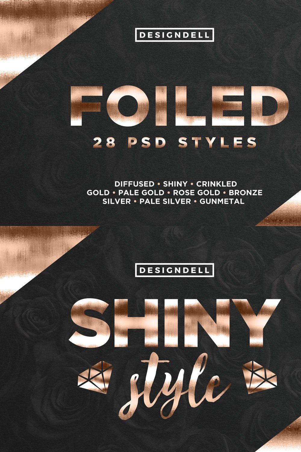 Foiled Photoshop Styles pinterest preview image.