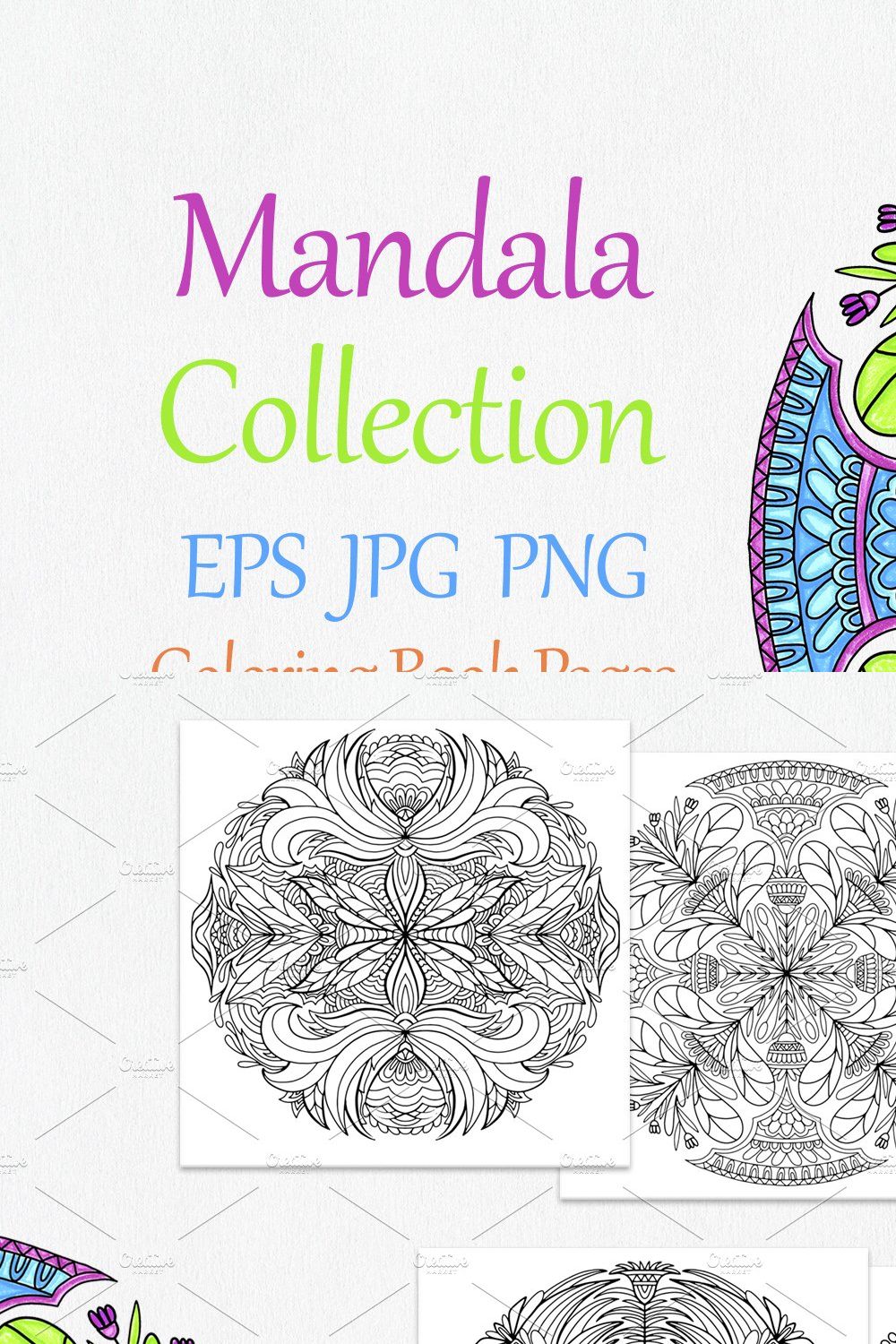 Folk Style Floral Mandala collection pinterest preview image.