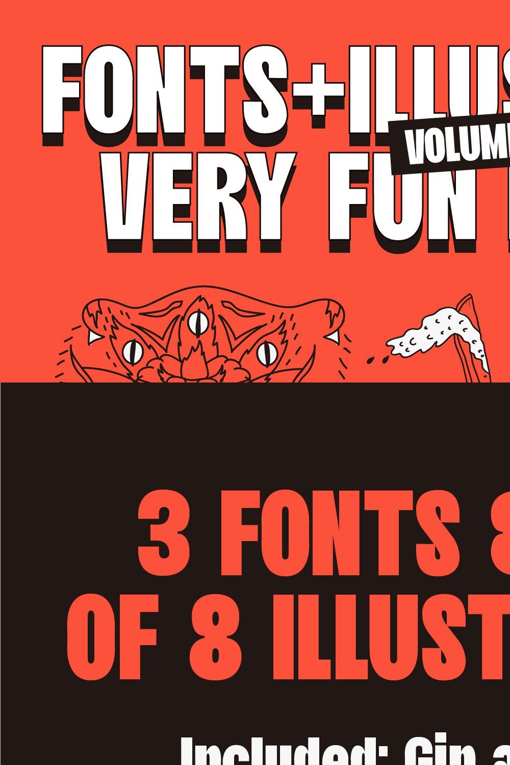 Fonts + Illustration Bundle (New) pinterest preview image.