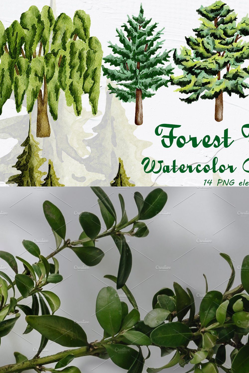 Forest Trees Watercolor Clipart pinterest preview image.