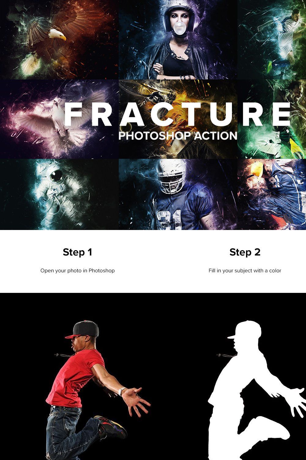 Fracture Photoshop Action pinterest preview image.