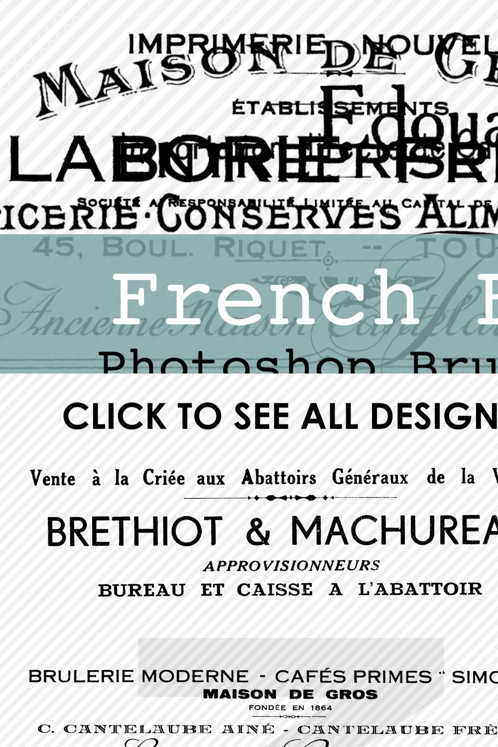 French Ephemera Brushes & Stamps 1 pinterest preview image.