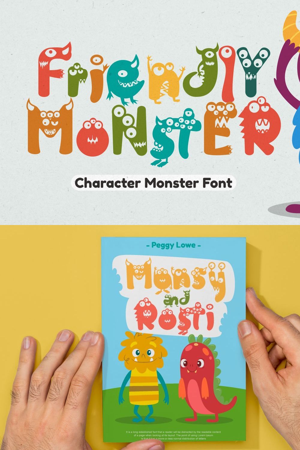 Friendly Monster - Character Font pinterest preview image.