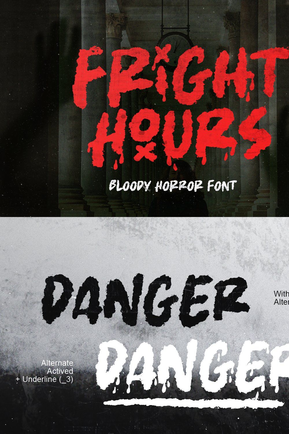 Fright Hours - Bloody Horror Font pinterest preview image.