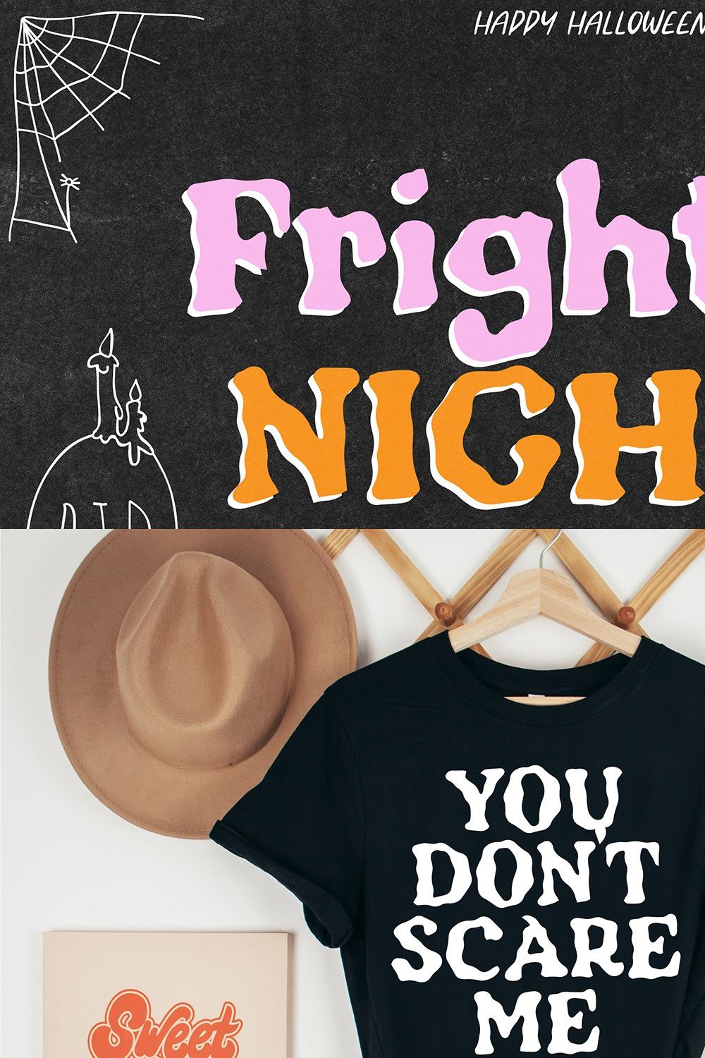 FRIGHTY NIGHT Spooky Halloween Font pinterest preview image.