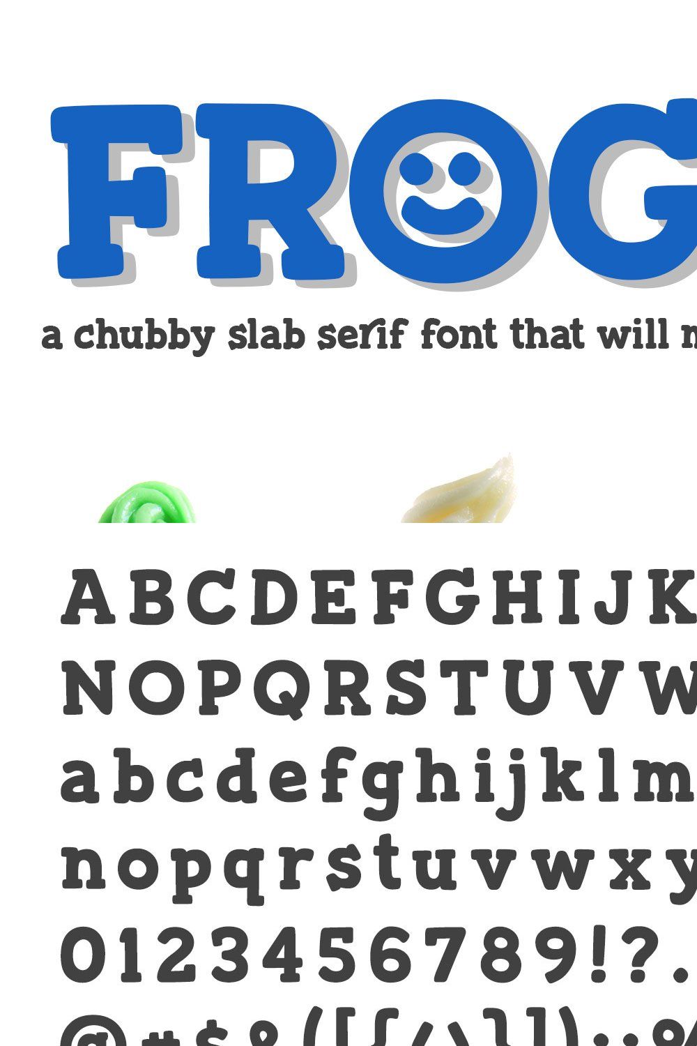 Frogurt: a fat fun slab serif font! pinterest preview image.