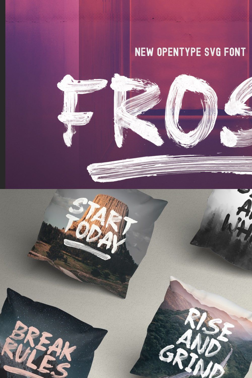Frost SVG Font + Brushes pinterest preview image.