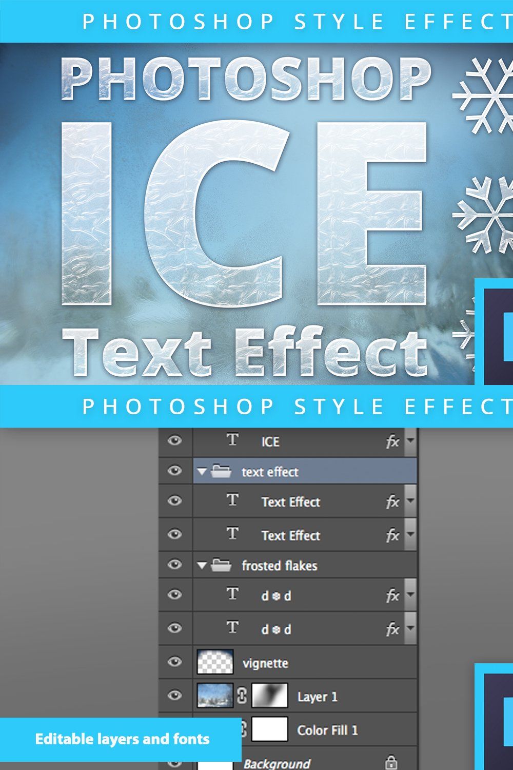 Frosted Glass Text Effect - PSD pinterest preview image.