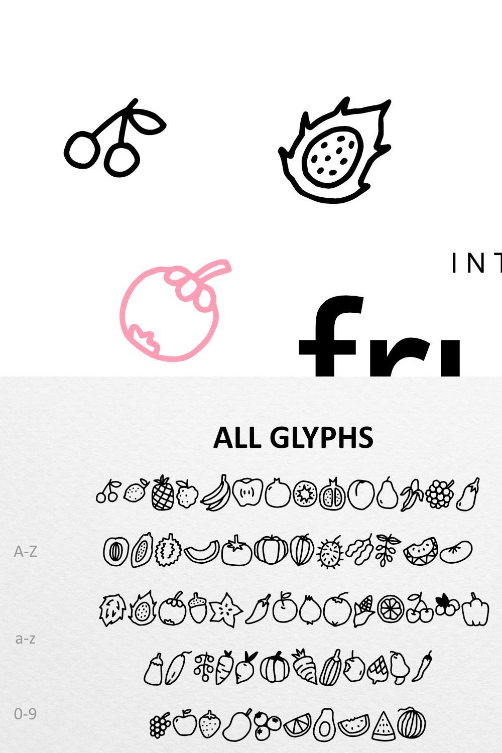 Fruites Doodle Dingbat pinterest preview image.