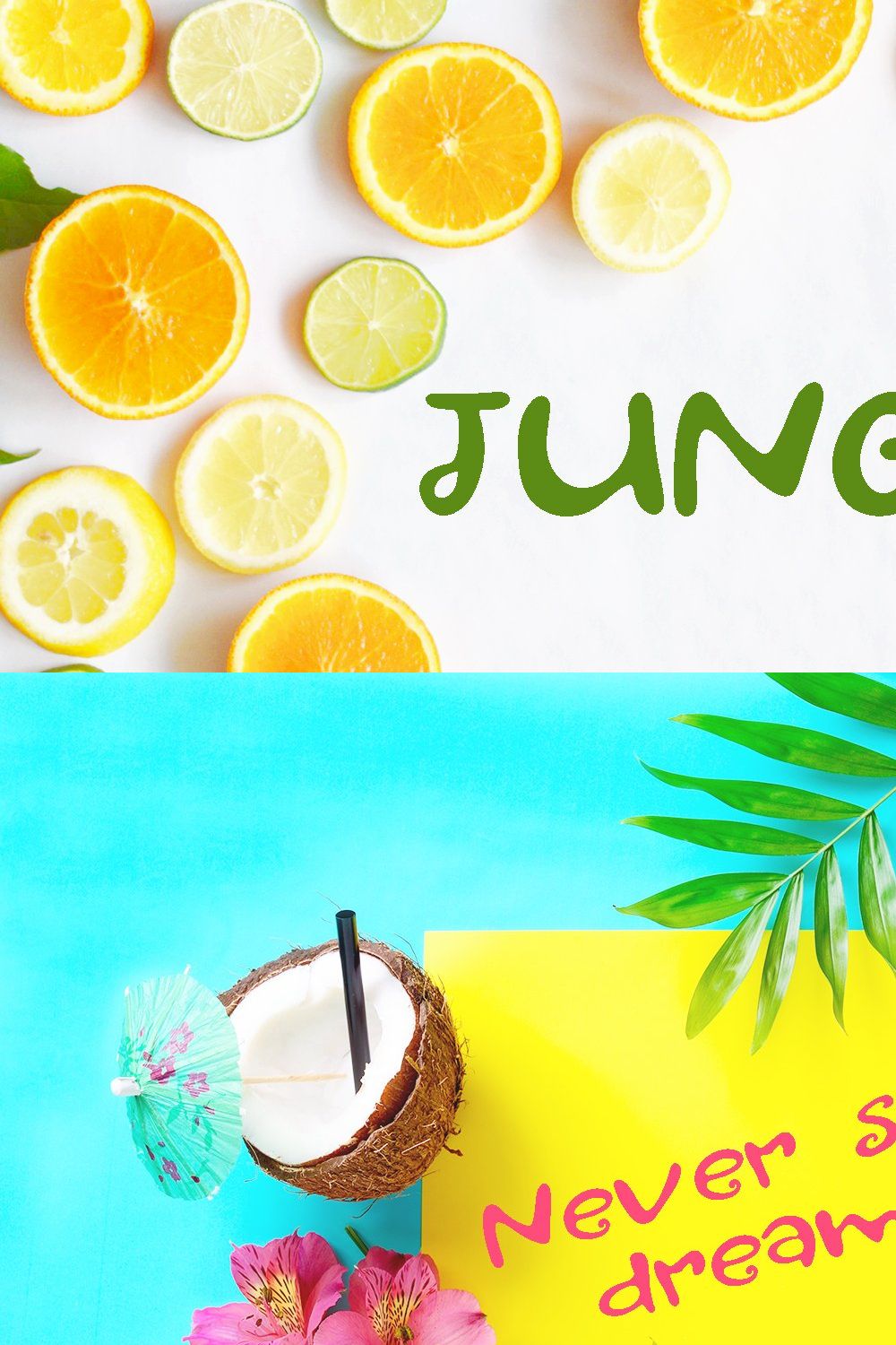 Fun handwritten font, Jungle pinterest preview image.