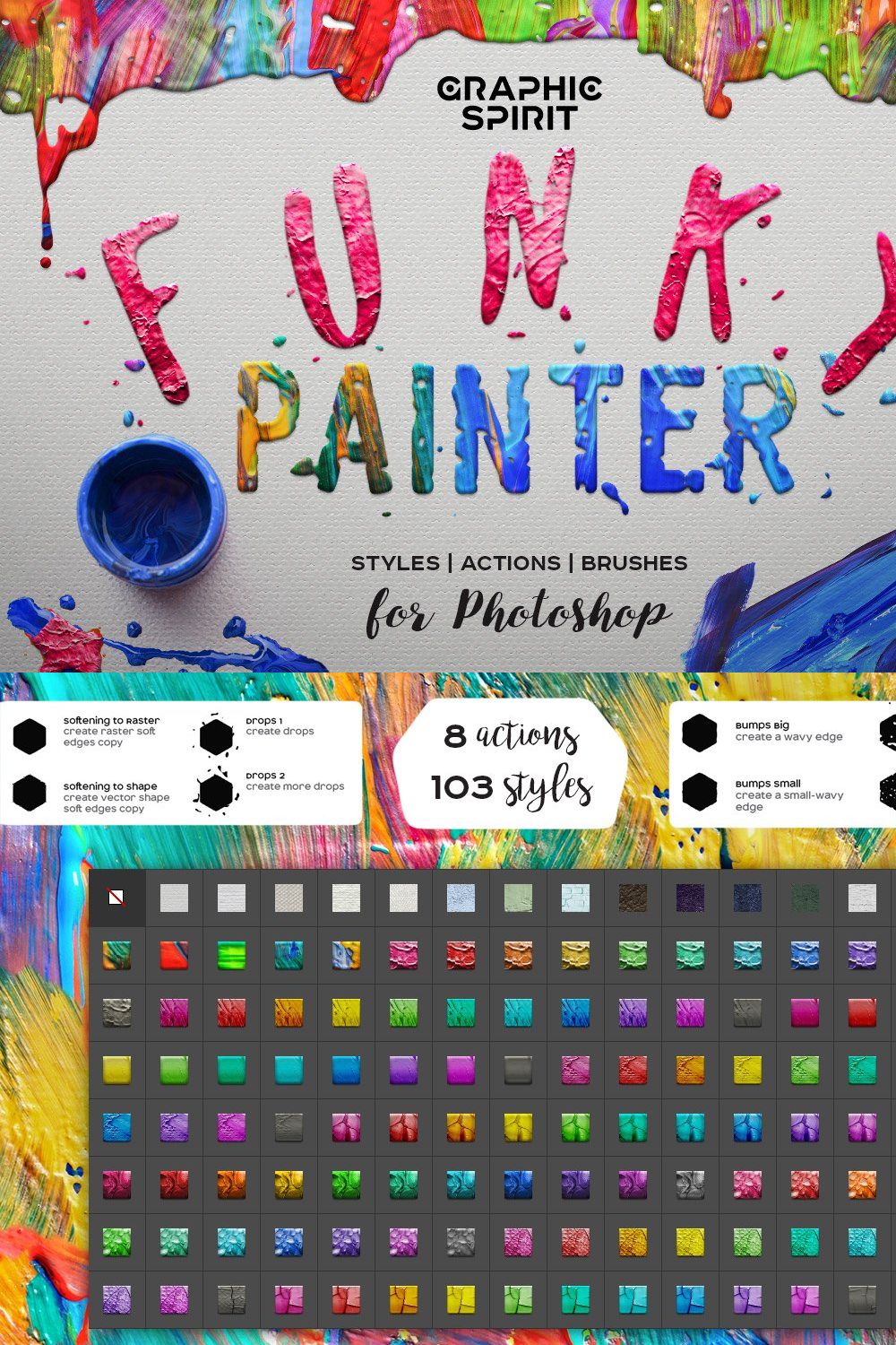 FUNKY PAINTER Photoshop Creative Kit pinterest preview image.