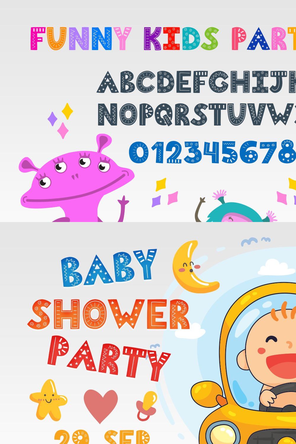 Funny Kids Party Font pinterest preview image.