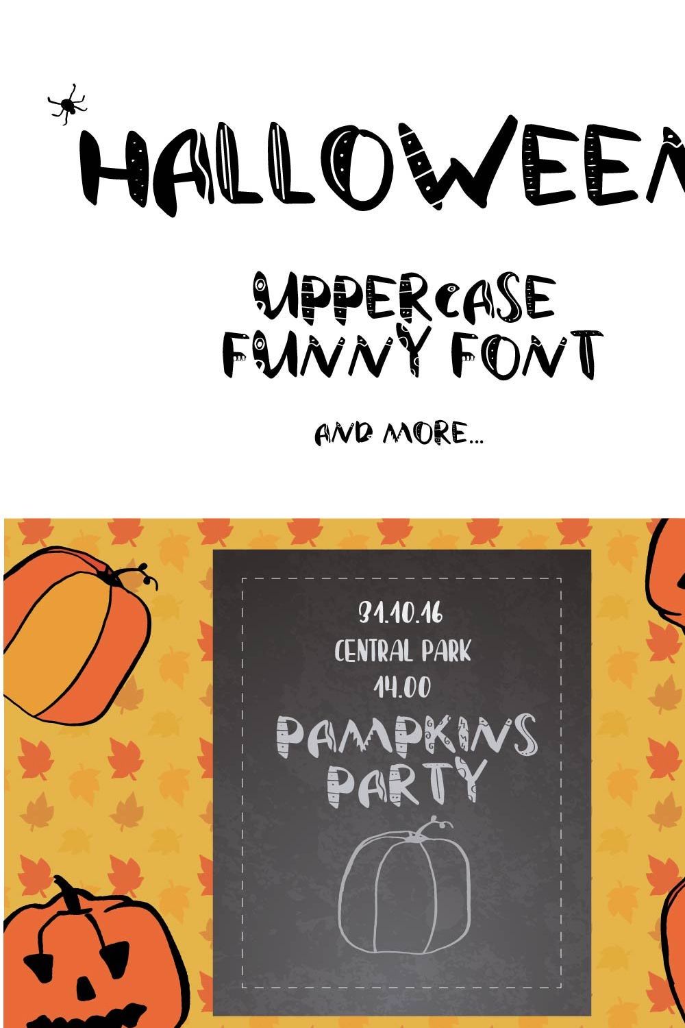 Funny uppercase font. And doodles. pinterest preview image.