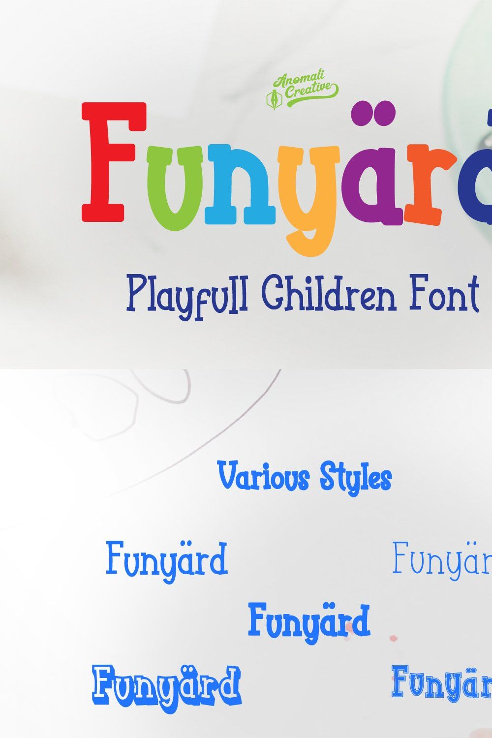 Funyard - Playful Cute Kids Font pinterest preview image.