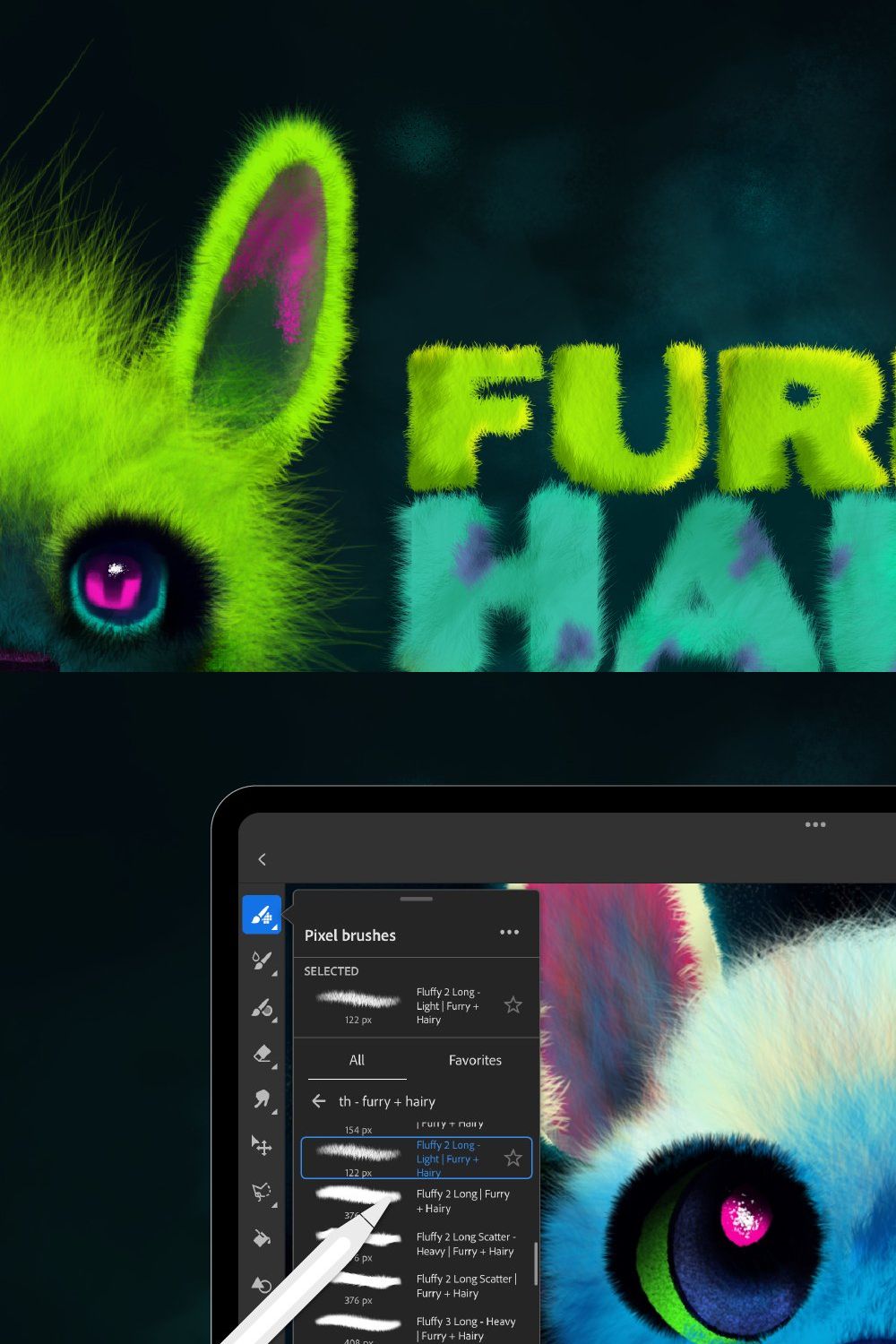 Furry + Hairy Photoshop Brushes pinterest preview image.