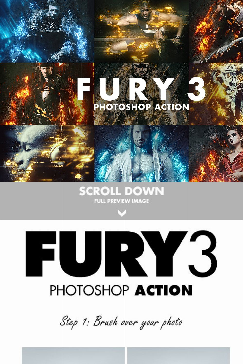 Fury 3 Photoshop Action pinterest preview image.