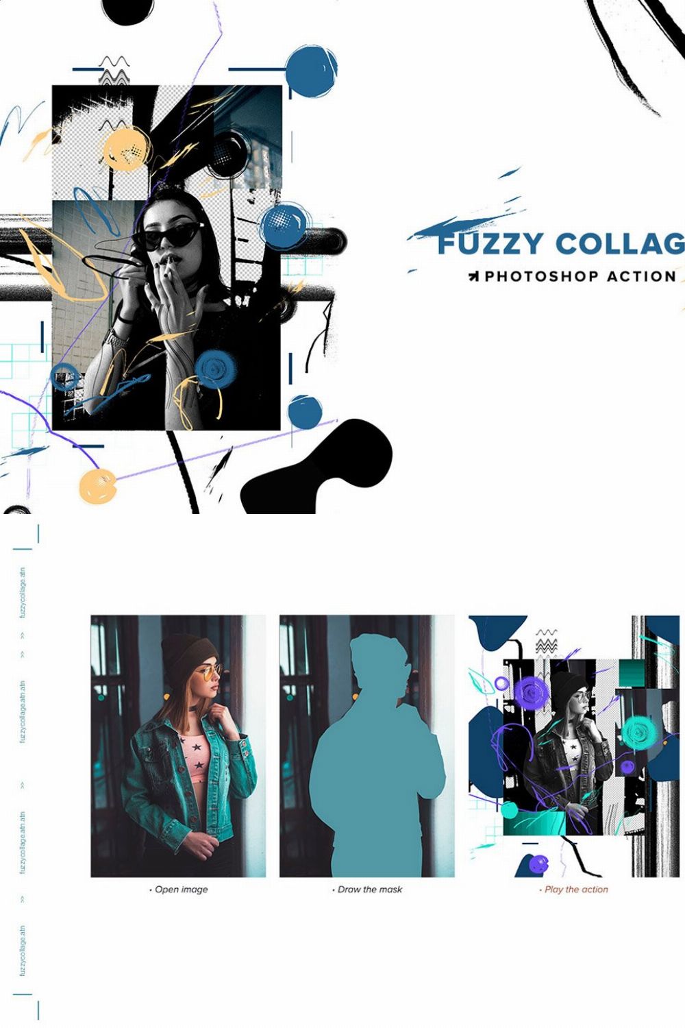 Fuzzy Collage Photoshop Action pinterest preview image.