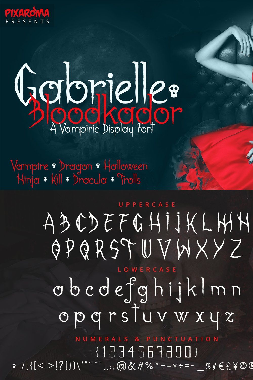 Gabrielle Bloodkador Font pinterest preview image.