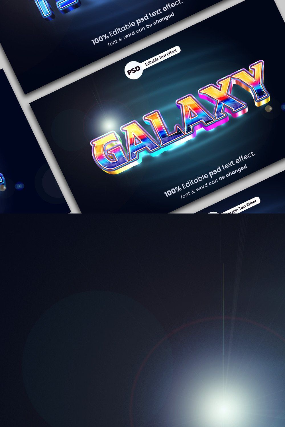 Galaxy techno 3d PSD text effect. pinterest preview image.