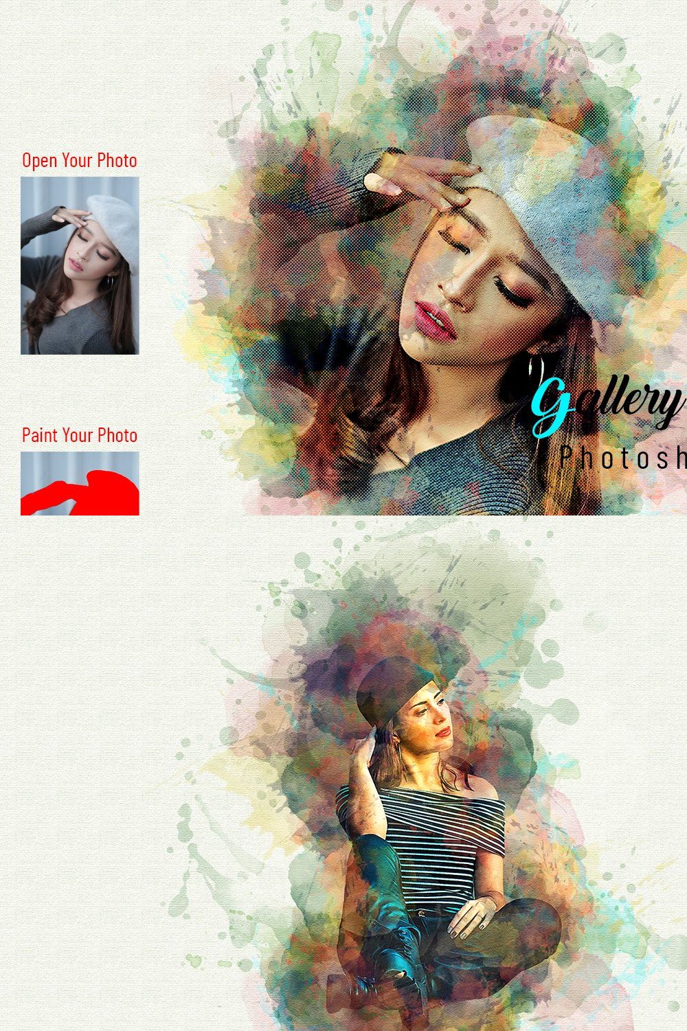 Gallery Painting Photoshop Action pinterest preview image.