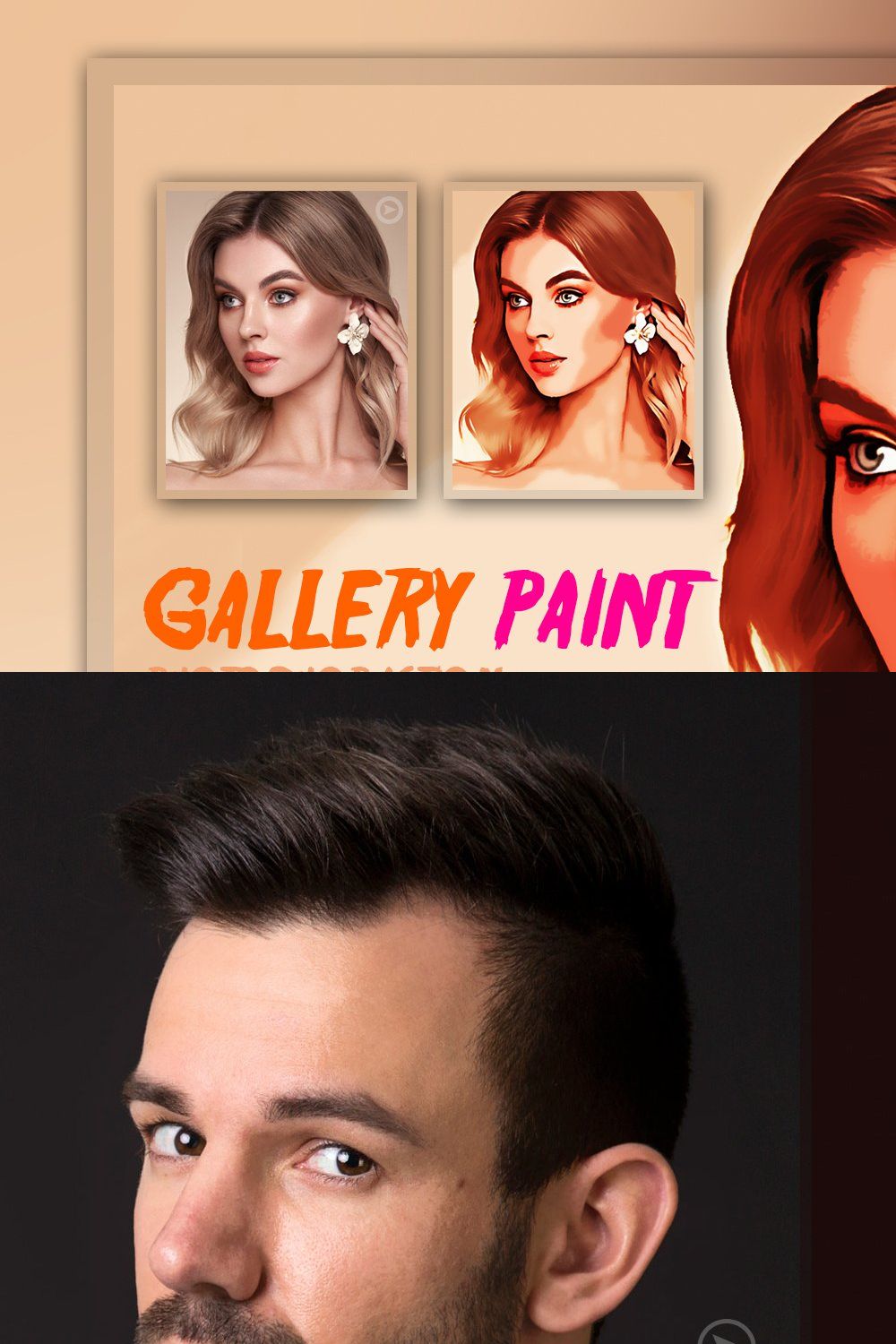 Gallery Painting Photoshop Action pinterest preview image.