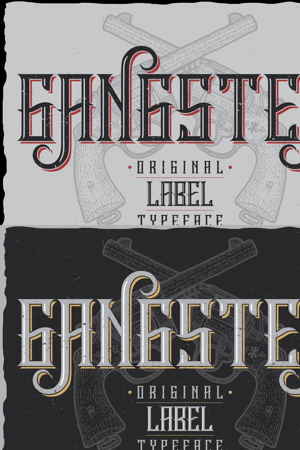 Gangster label typeface pinterest preview image.