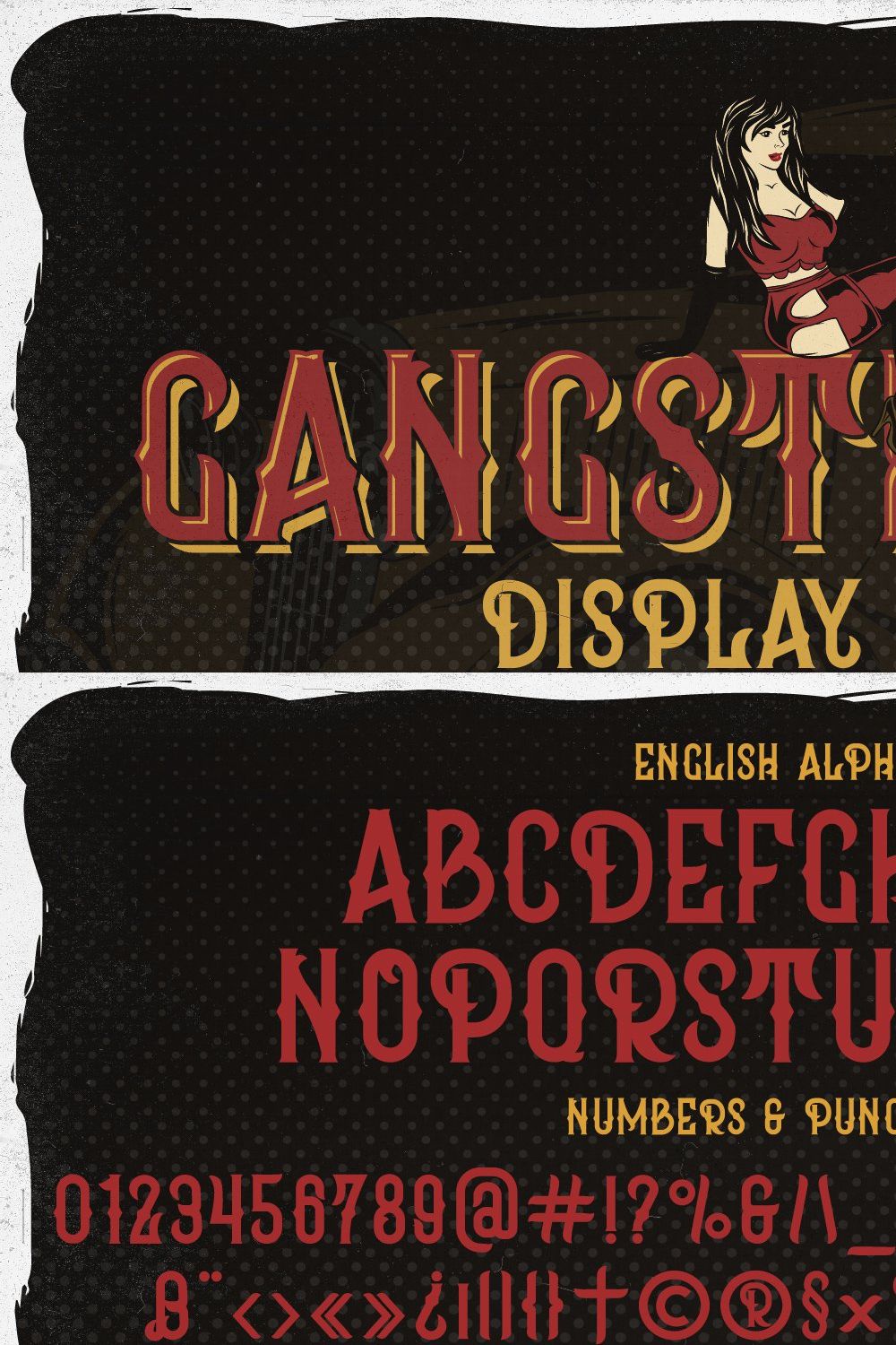 Gangsterous font + 10 designs pinterest preview image.