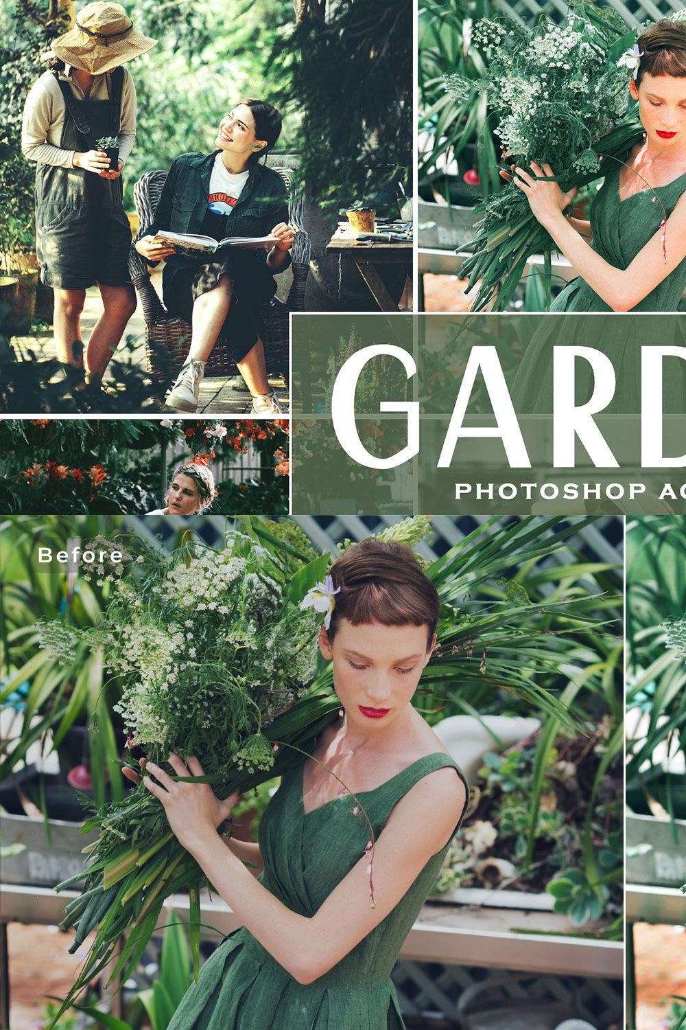 Garden Photoshop Actions pinterest preview image.