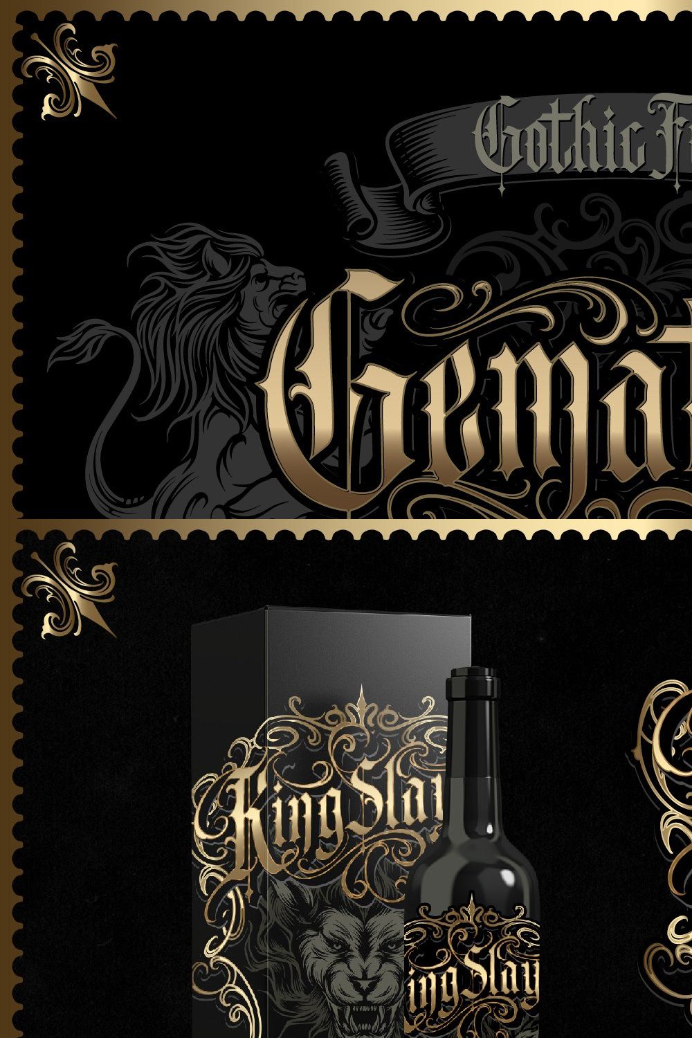 Gematype Blackletter + Ornament font pinterest preview image.