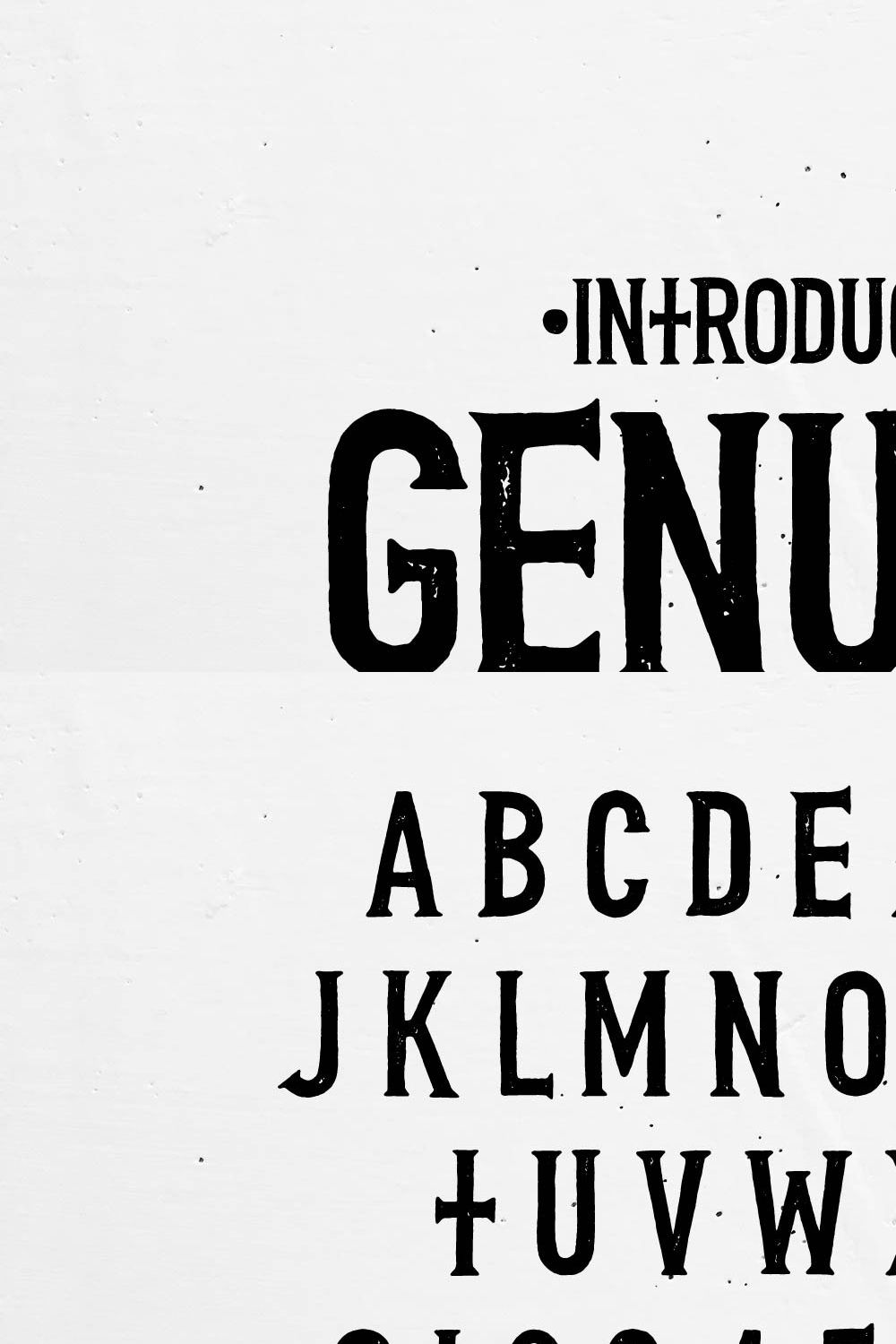 Genuine | Vintage font pinterest preview image.