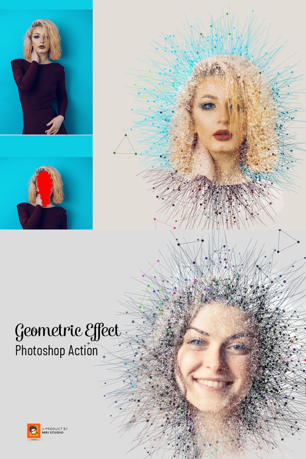 Geometric Effect Photoshop Action pinterest preview image.