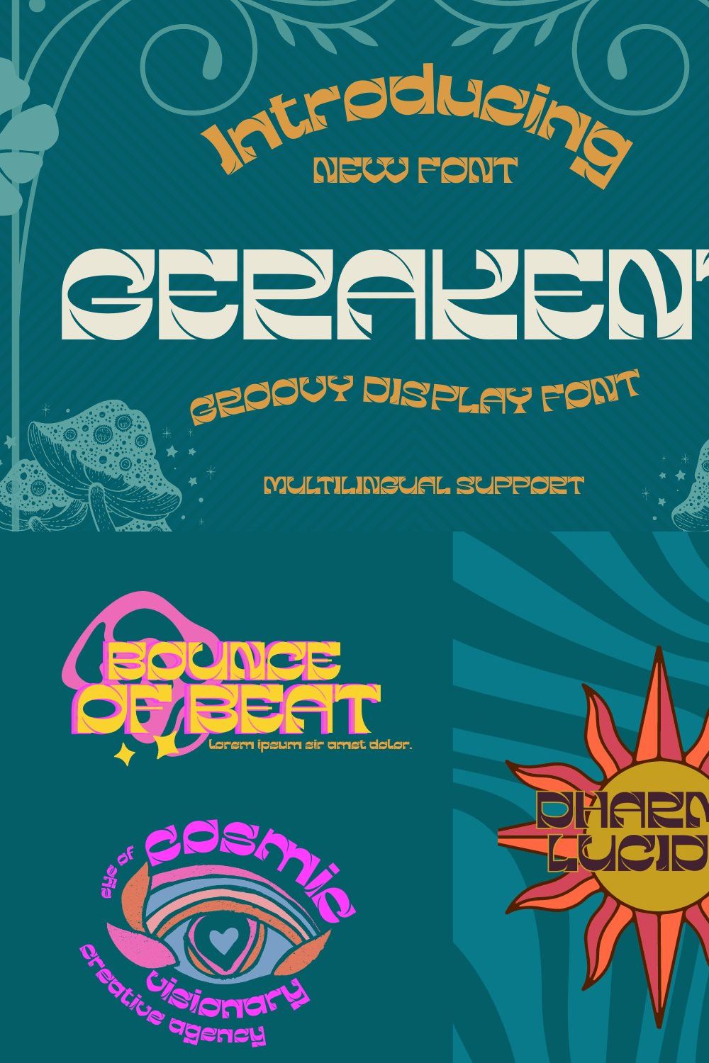 GERAKENT | Groovy Retro Font pinterest preview image.