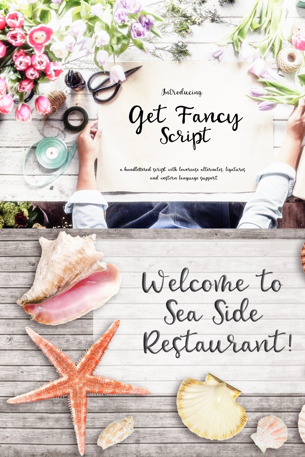 Get Fancy Script - Handwritten font pinterest preview image.