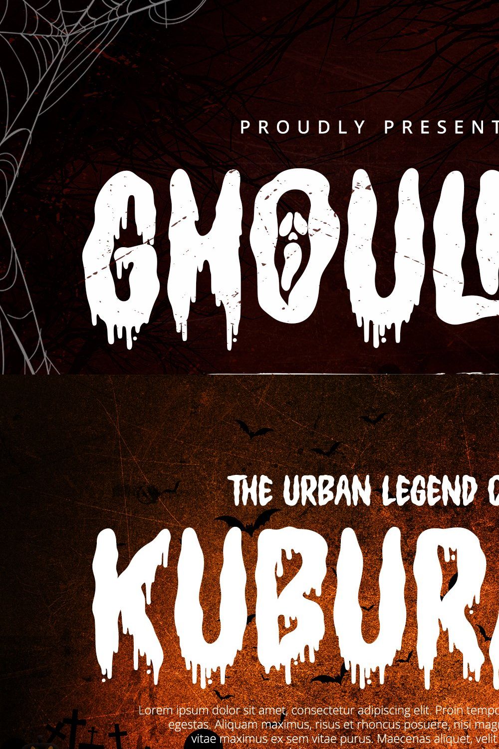 Ghoulies - Horror Display Font pinterest preview image.