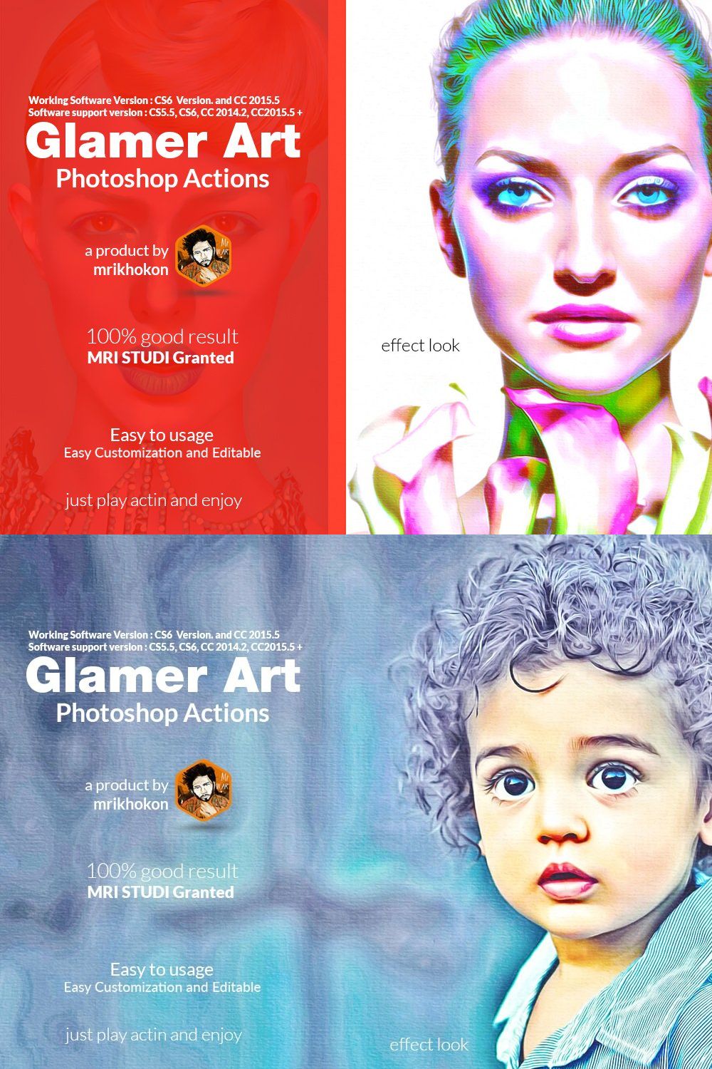 Glamour Photoshop Actions pinterest preview image.