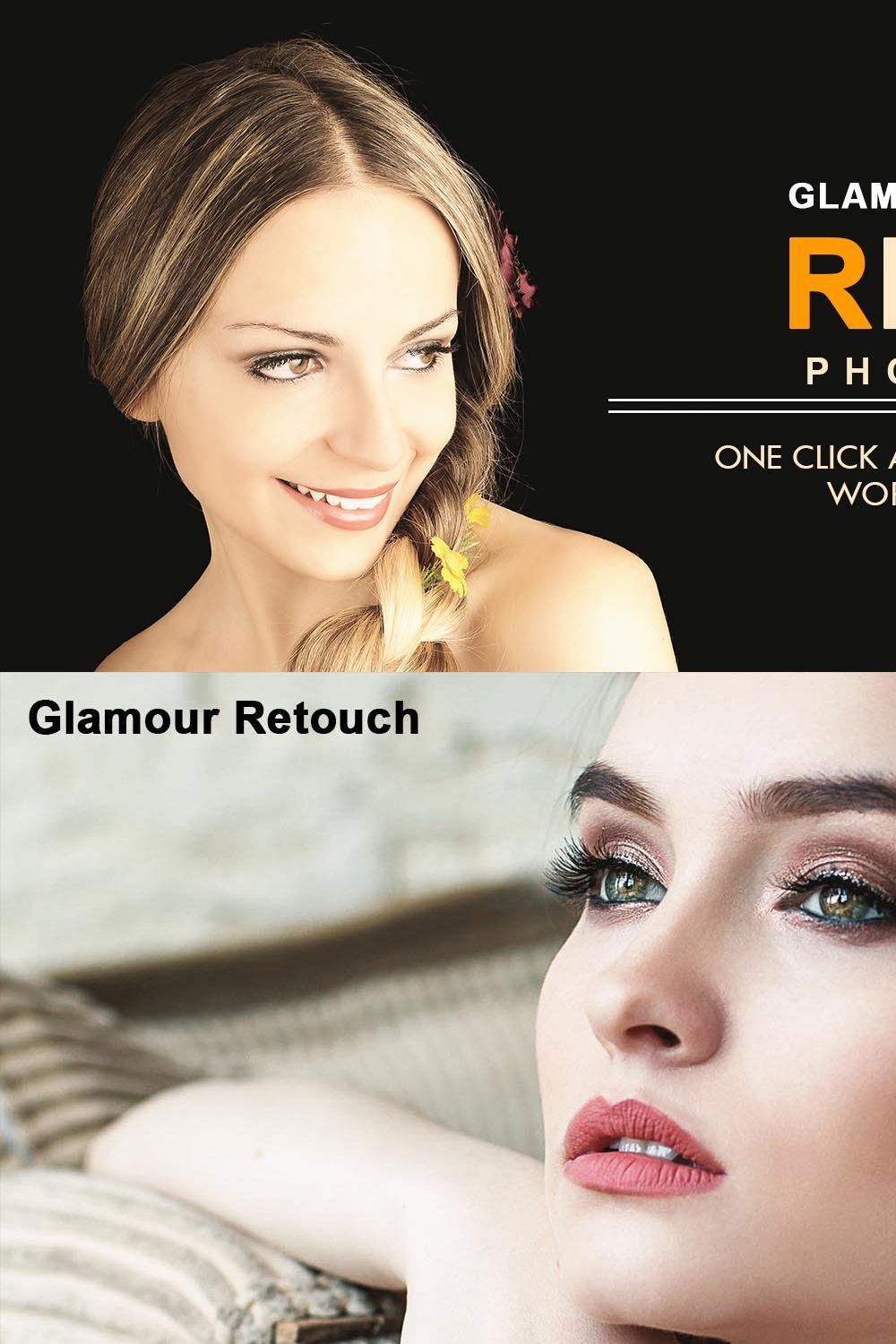 Glamour Retouch Photoshop Action pinterest preview image.