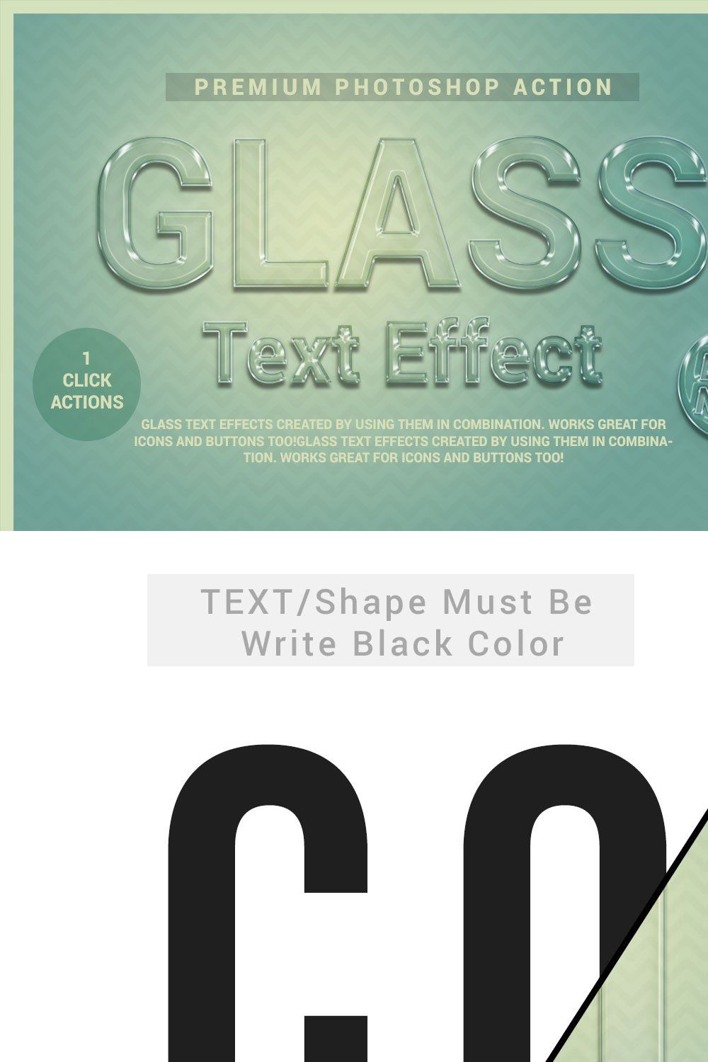Glass Text Effect Photoshop Action pinterest preview image.