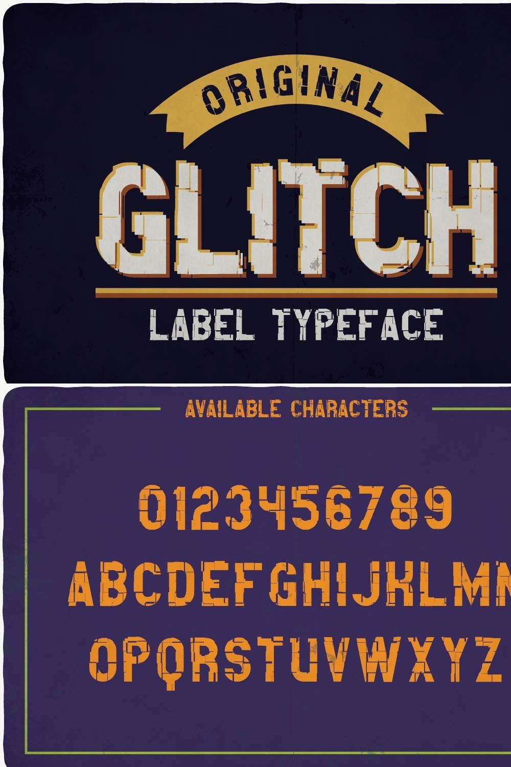 Glitch typeface pinterest preview image.