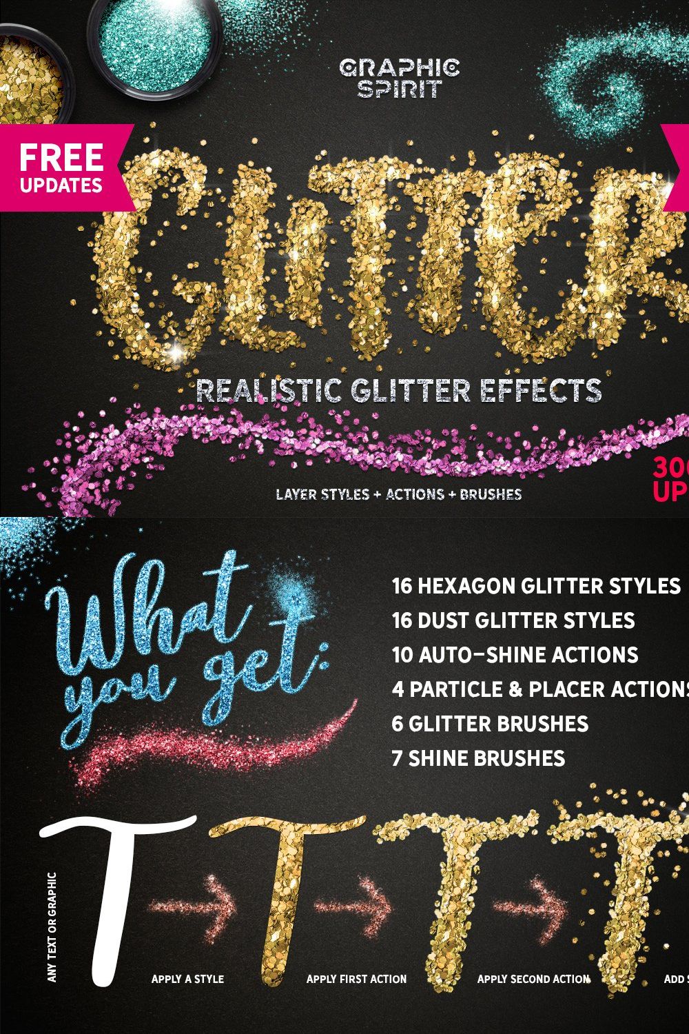 GLITTER PRO Styles, Actions, Brushes pinterest preview image.