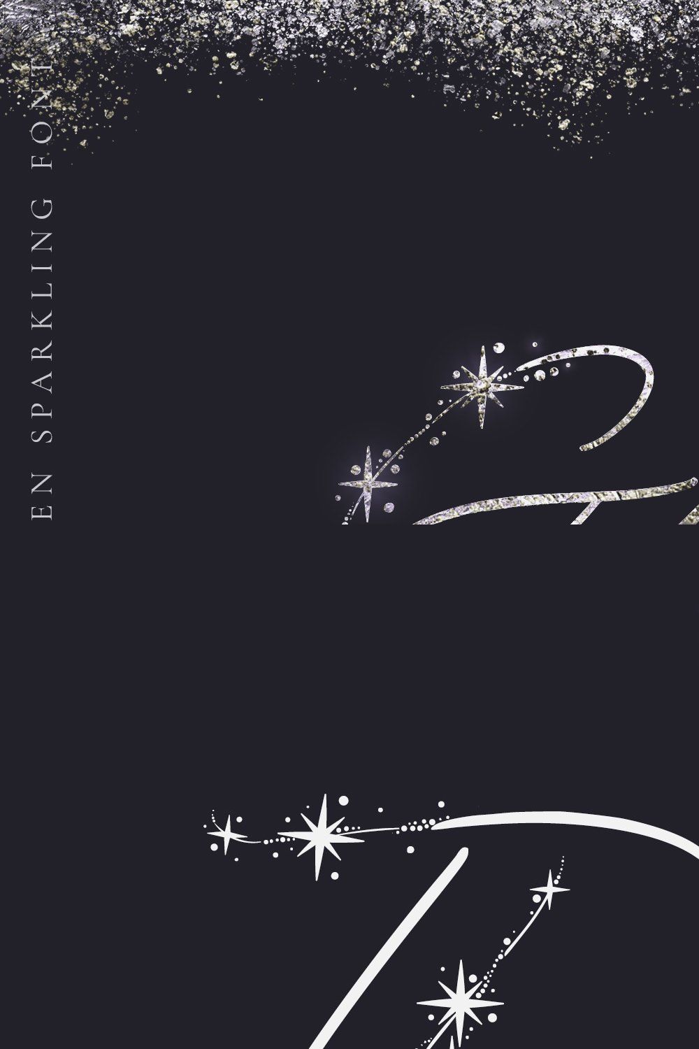 Glitter. Festive font with sparks pinterest preview image.