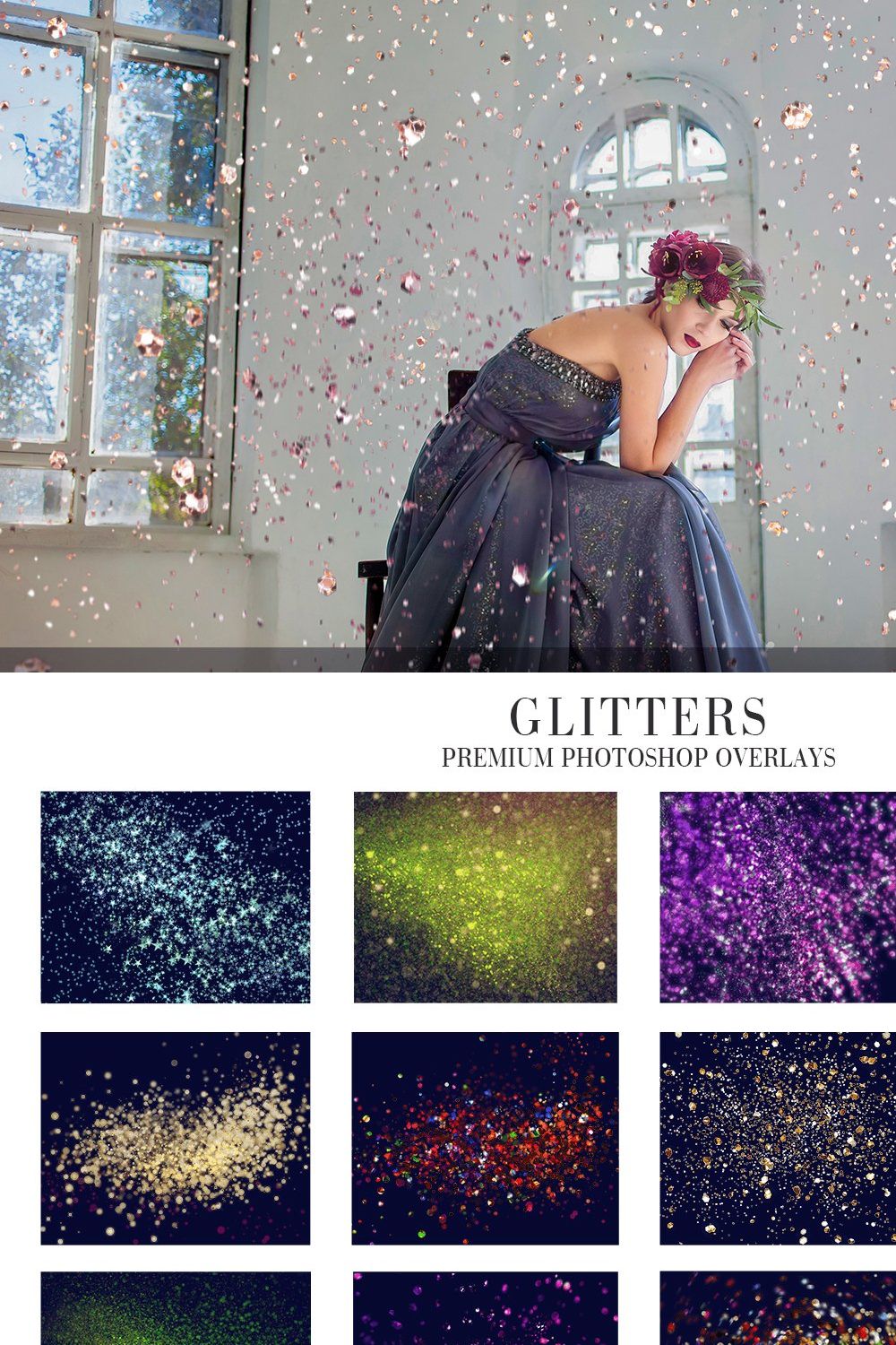 Glitters Overlays Photoshop pinterest preview image.