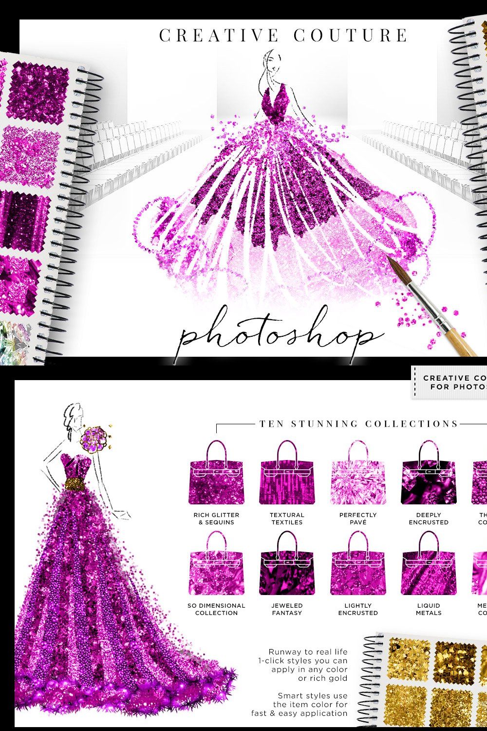 Glittery Styles Bundle Photoshop Ps pinterest preview image.