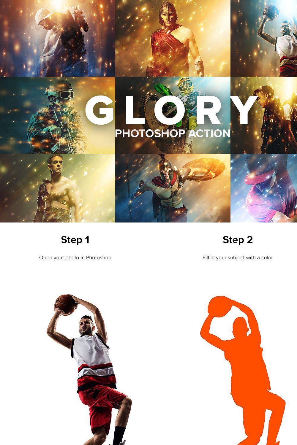 Glory Photoshop Action pinterest preview image.