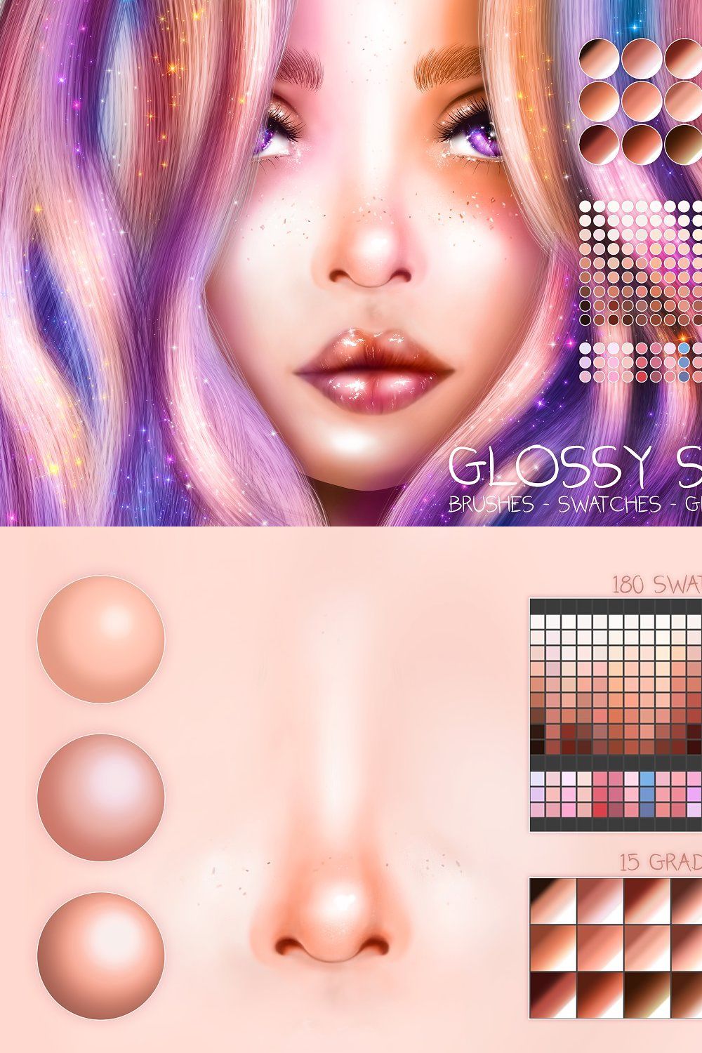 Glossy Skin Assets for Photoshop pinterest preview image.